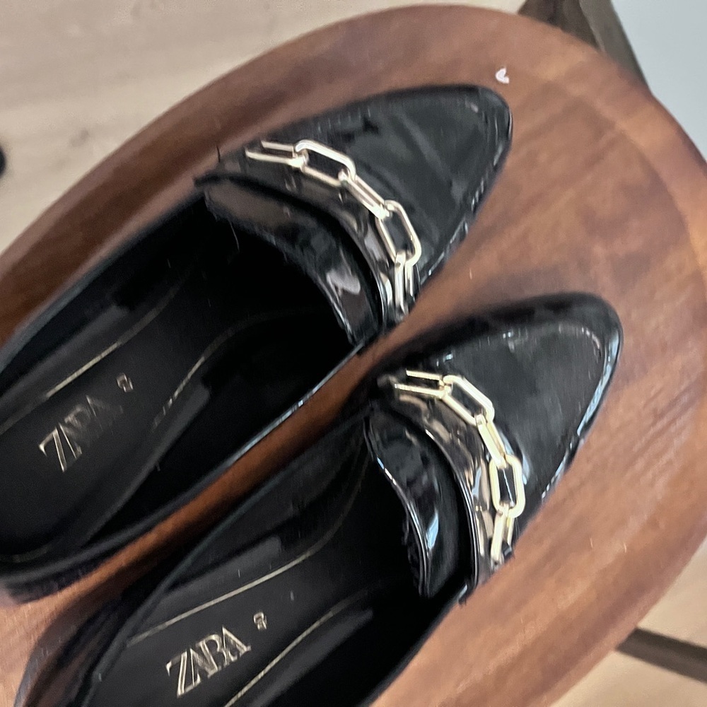 Zara black patent leather loafers  with gold hardware . size 9.5 US/European 40